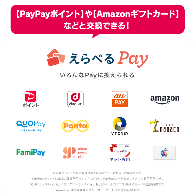 【PayPayポイント】や【Amazonギフトカード】などと交換できる！